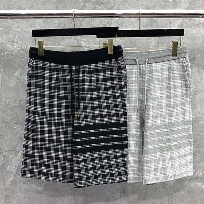 Summer Knee Length Check Shorts Fashion Striped Design High Quality Daily Shorts Man Korean Style Sports Trousers Plaid Jogger