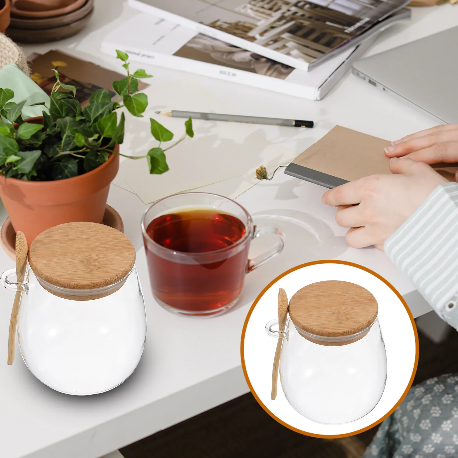 

Candy Jar Glass Canister Lid Compact Delicate Loose Glass Tea Set Home Accessory
