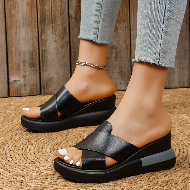 

New Wedge Heel Sandals Women's Summer New Fashion Muffin Open-toe Fairy Style Outside Wear Thick-soled Shoes Plus Size 43