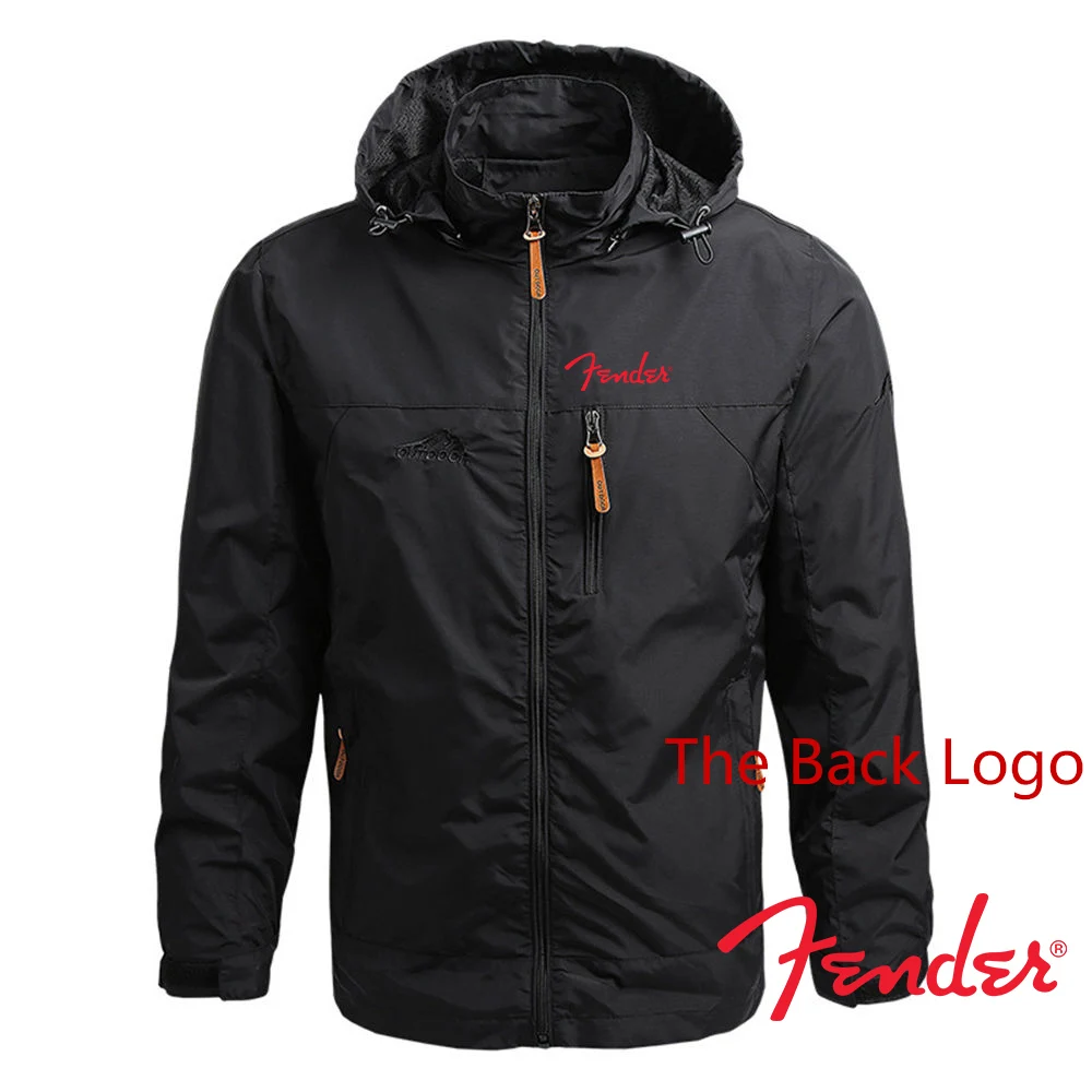 

Music Guitar Fender Logo 2023 Men's New Solid Color Jackets Hooded Coats Outdoor Outwears Windbreaker Fashion Coat Tops Clothing