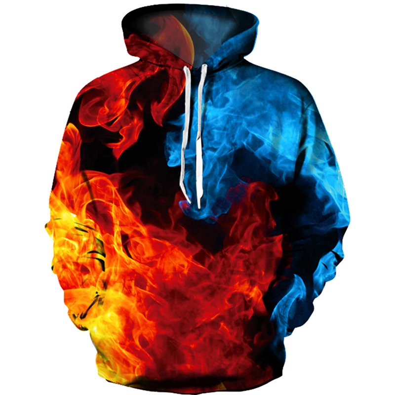 

New trend 3D pattern colorful flame element hoodie sweater men and women spring and autumn clothes coat black hoodie
