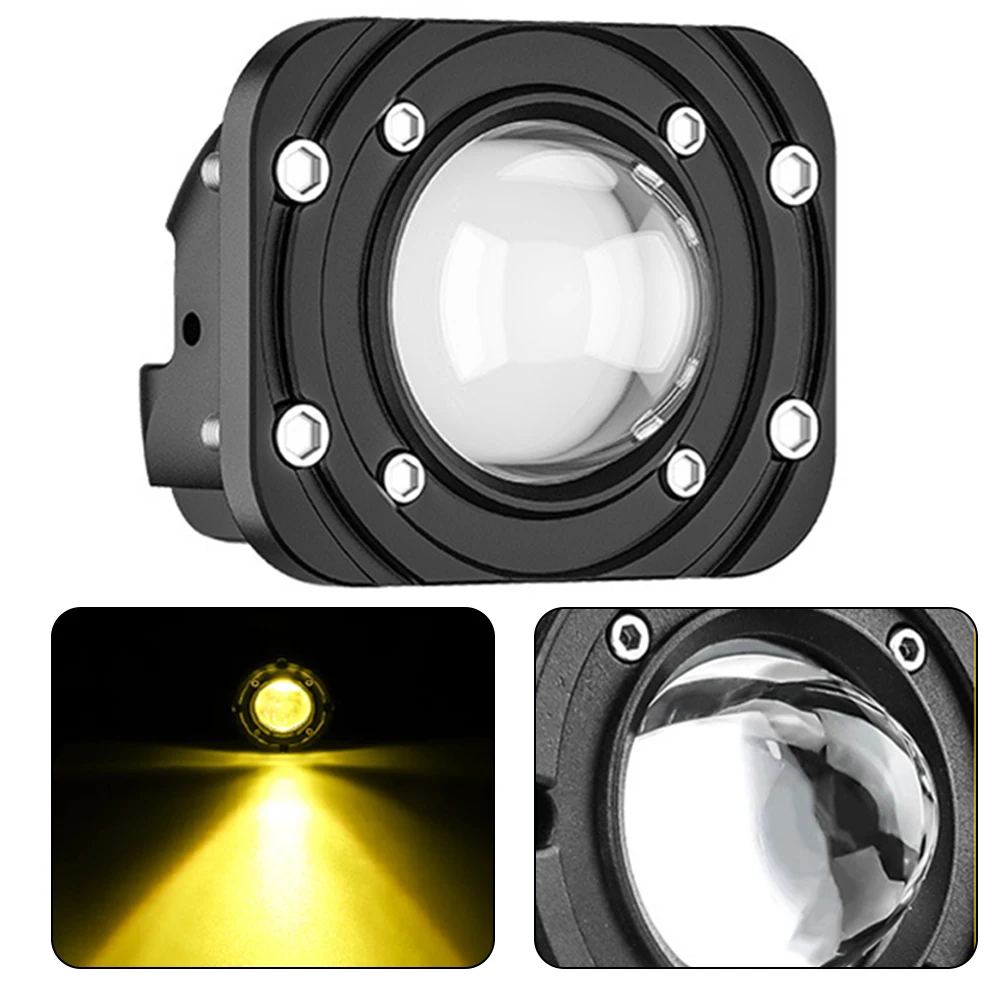 

LED Work Light Embedded Modified White Yellow Dual Color Fog Light LED Spot Light 6500K+3400K For Car Motorcycle Offroad Truck