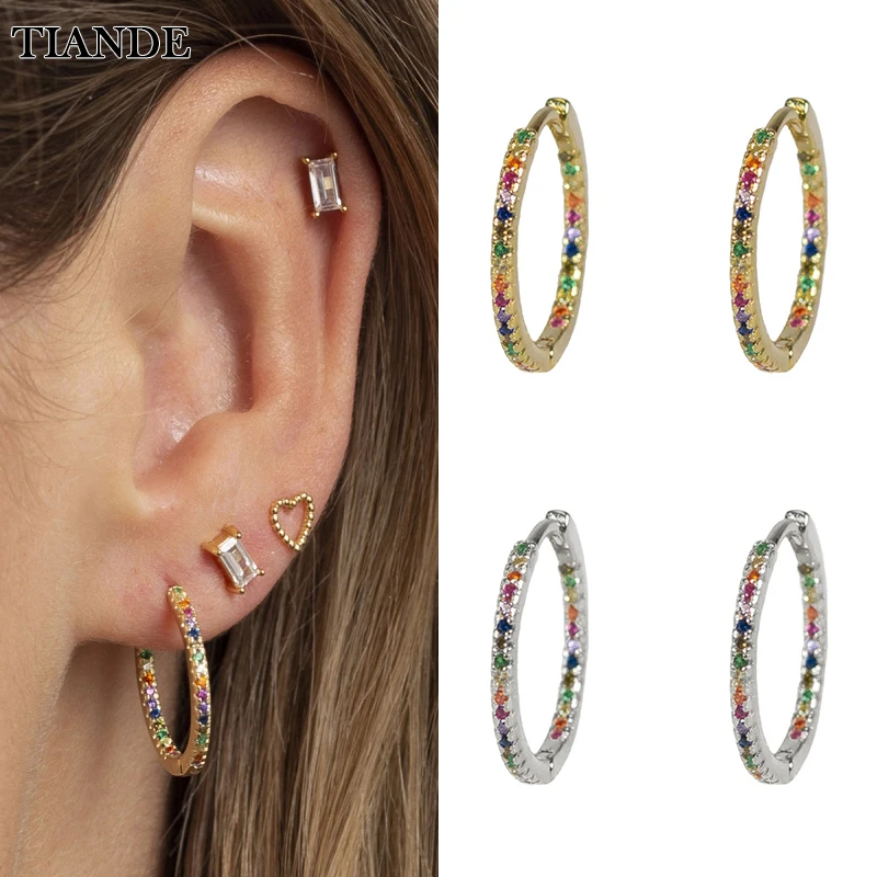 

TIANDE Gold Plated Hoop Earrings for Women Vintage Color CZ Zircon Piercing Women's Earrings 2022 Fashion Jewelry Wholesale