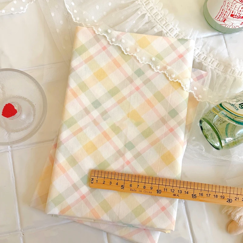 Ткань из чистого хлопка в корейском стиле с цветным клетчатым узором (0,5 м1 м2 м) для юбок, пижам, скатертей для девочек, а также для изготовления аксессуаров для волос своими руками (art.: 3920dbff3352b) - 3920dbff3352b