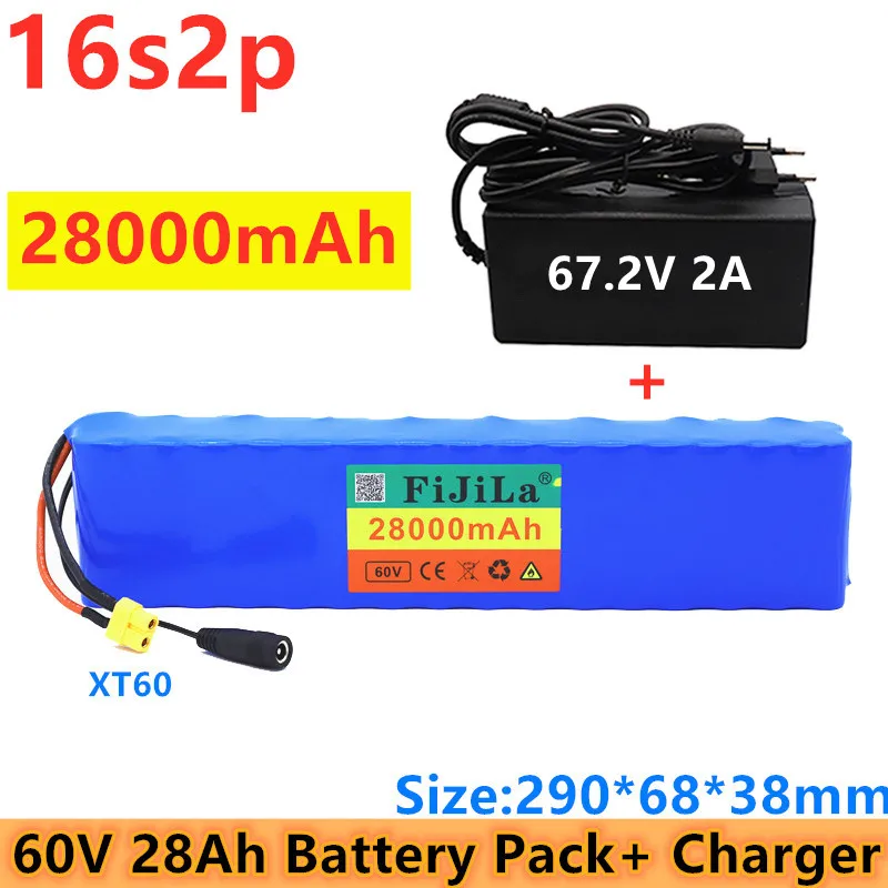 

60V 16S2P 28Ah 18650 Li-ion Battery 67.2V 28000mAh Ebike Electric Bicycle Scooter With BMS 1000Watt xt60 Plug With+ Charger