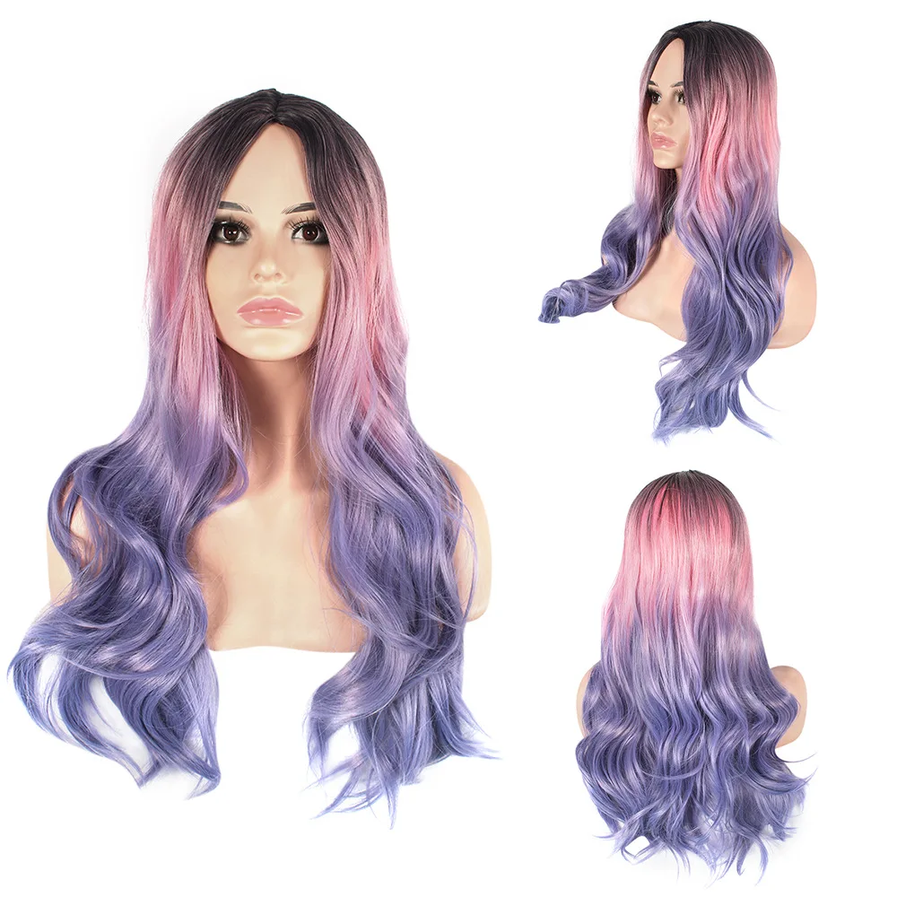 

Anime Long Colorful Wavy Wig With Bangs Movies Hair Halloween Party Wigs For Women