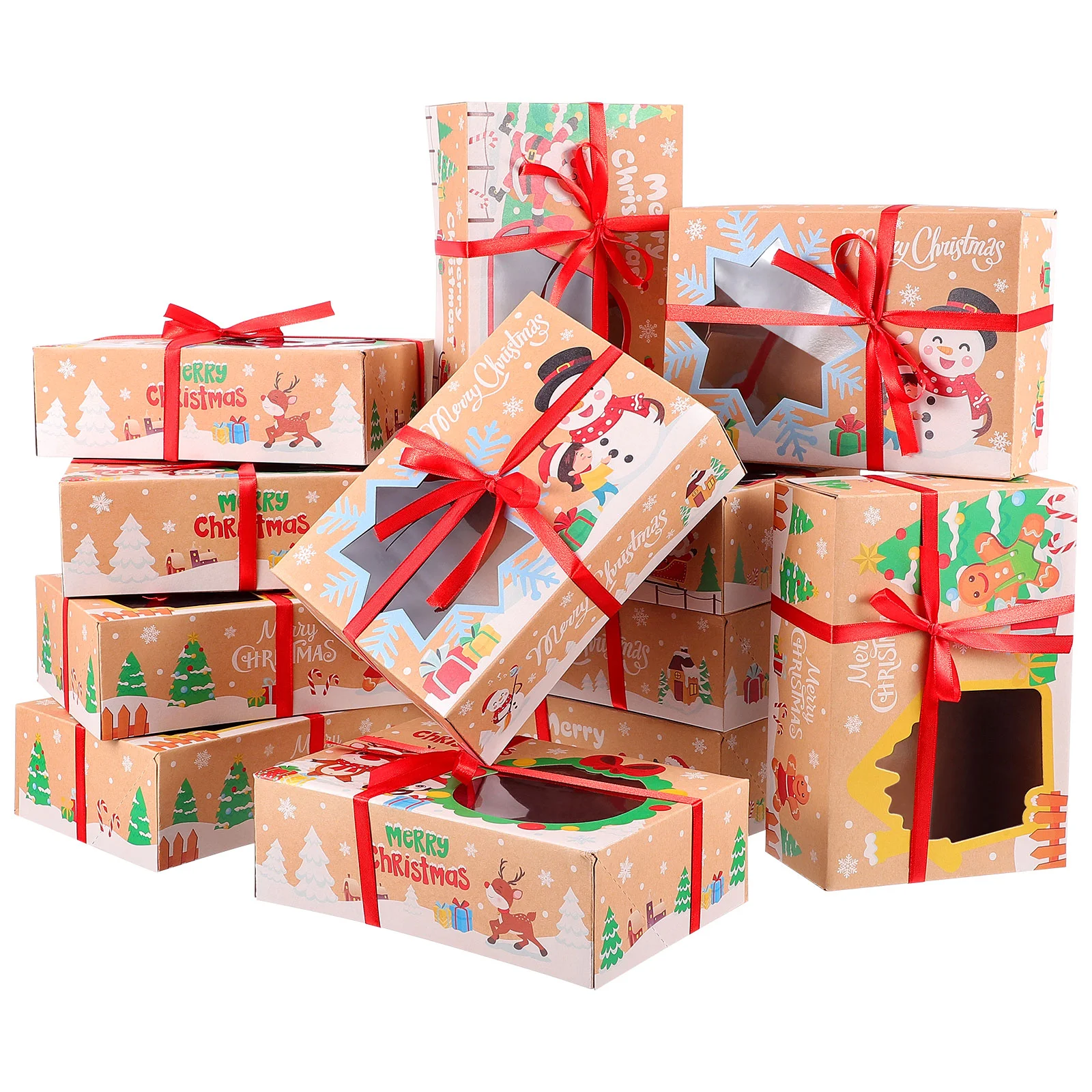 

Boxes Christmas Cookie Gift Giving Bakery Candy Packaging Kraft Treat Exchange Window Paper Containers Lids Decorative Holders