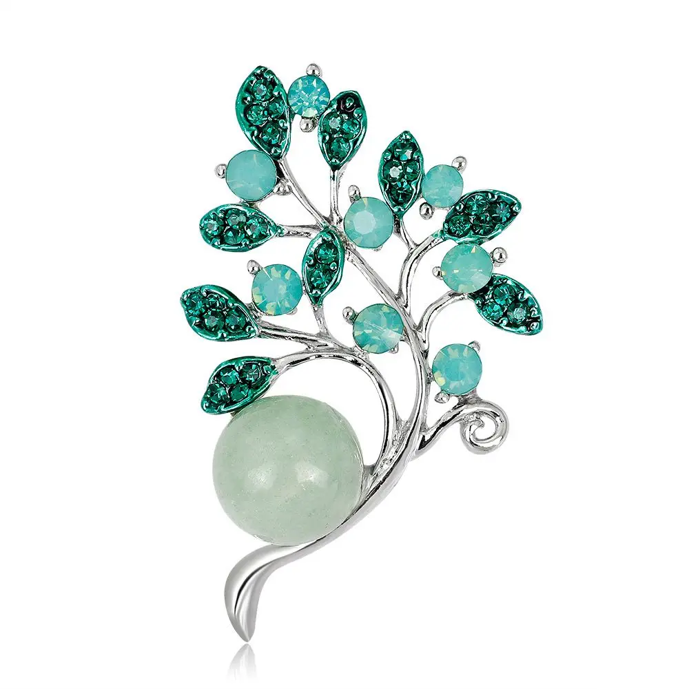 

TULX Leaves Enamel Corsage Brooches For Women Metal Badge Crystal Rhinestone Branch Brooch Pins Party Jewelry