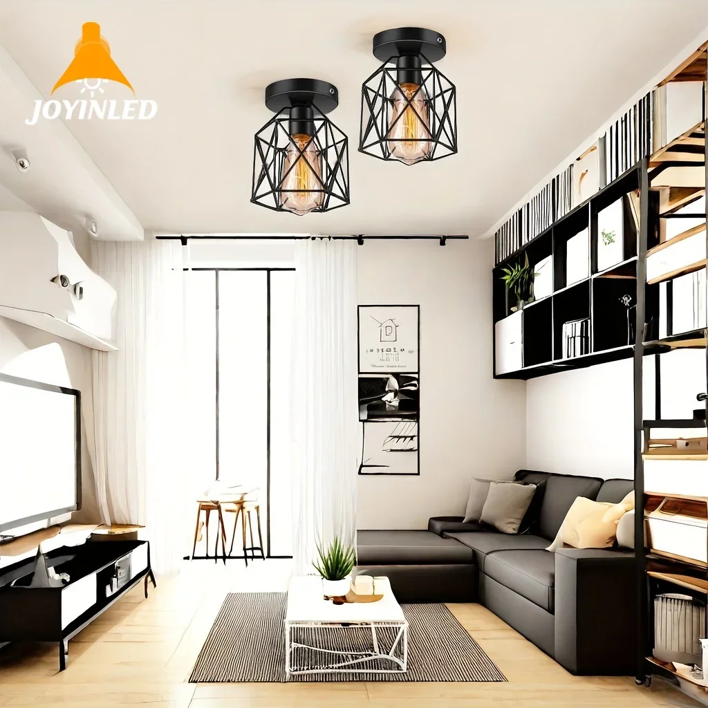 2 шт. E26 E27 Ретро Черное промышленное полуутопленное крепление потолочная лампа