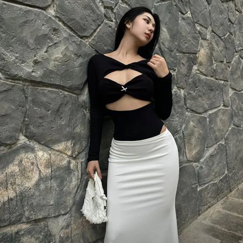 FANTIGO Y2k Bodysuits For Women Summer Clothing Fashion Hots Girls Sexy Jumpsuit 2023 Long Sleeve Female One-Pieces Clothes