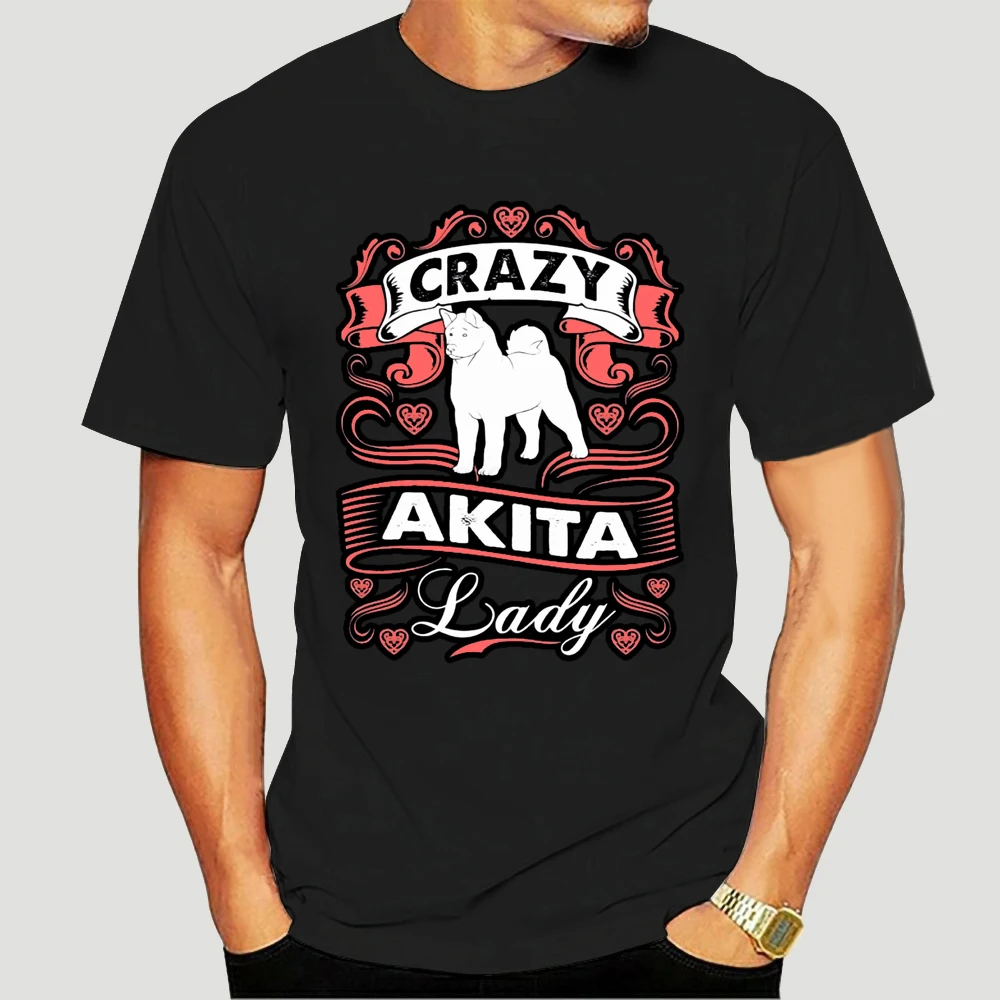 

Футболка мужская с надписью «Crazy Akita Dog», модная тенниска из мягкого хлопка с круглым вырезом и принтом японского ину, идея для подарка, 3943X