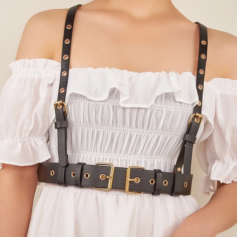 

Punk Waist Belt Women Faux Leather Skinny Body Adjustable X Shape Suspender Belt