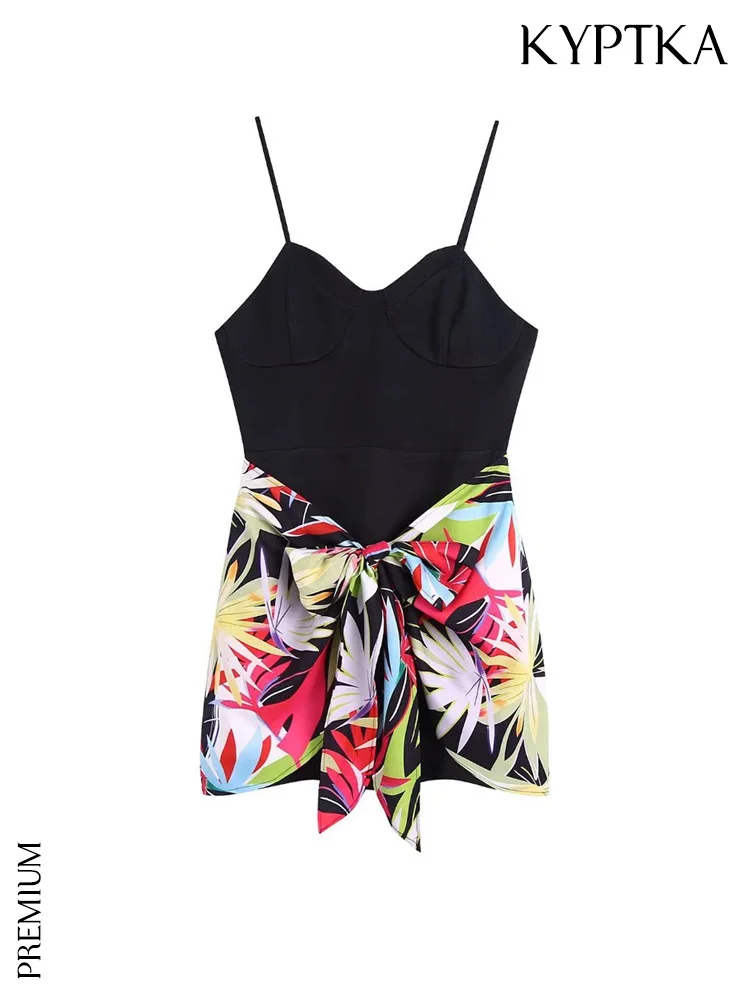 

Женское платье с бантом спереди KYPTKA, белое винтажное мини-платье с контрастным принтом, на тонких бретельках, с открытой спиной и молнией на ...