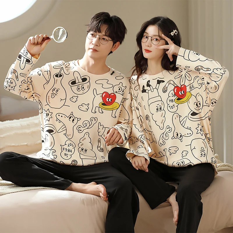 

Newest Couple Pajamas Set Cute Cartoon Sleepwear Men and Women Long Sleeve Pajamas Home Clothing