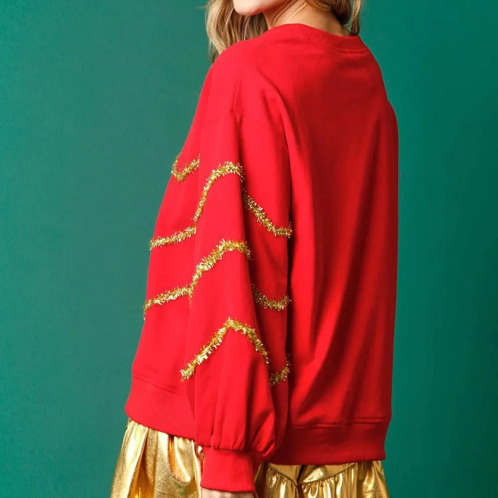 Рождественский свитшот в полоску с блестками женский осенний толстовка