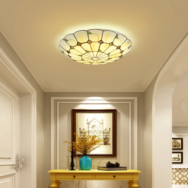 American Garden Ceiling Lamp LED Warm Bedroom Study European Simple Modern Retro Small Living Room Glass Lamp
