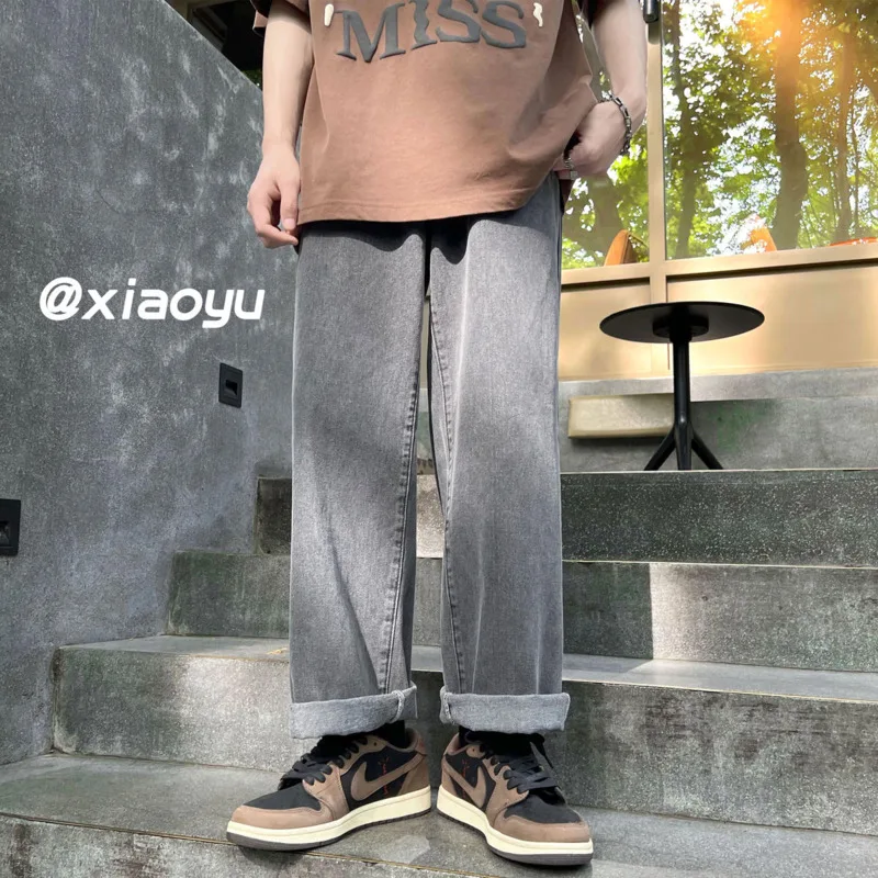 Summer 3 Colors Oversized Jeans Men Fashion Casual Wide Leg Jeans Mens Streetwear Hip Hop Loose Straight Denim Trousers Men