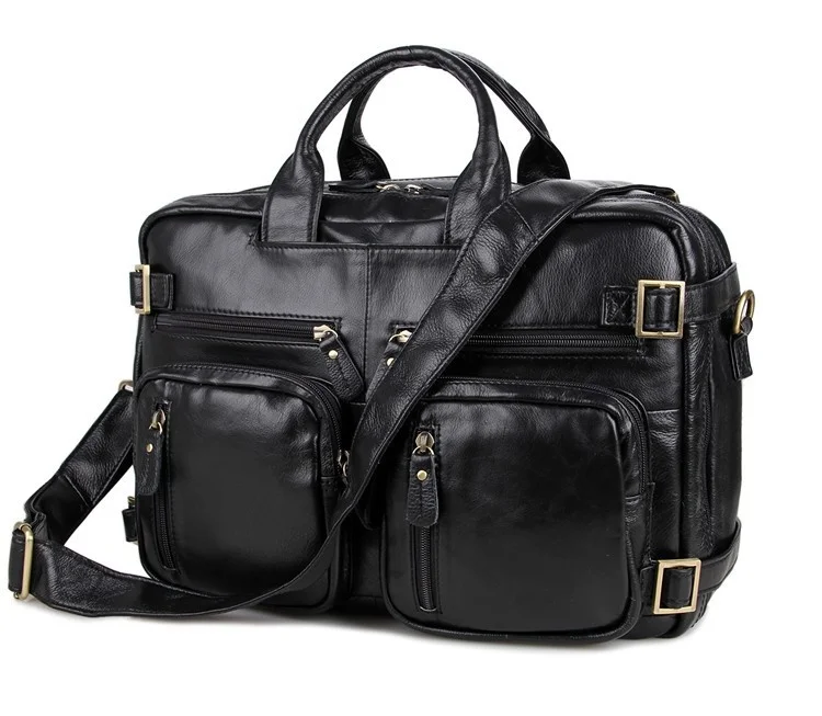 Formal Brand Desinger Black Leather Briefcase Shoulder Bag For Laptop Notebook Bag Genuine Leather Tote Bag Bagpack 3 In 1