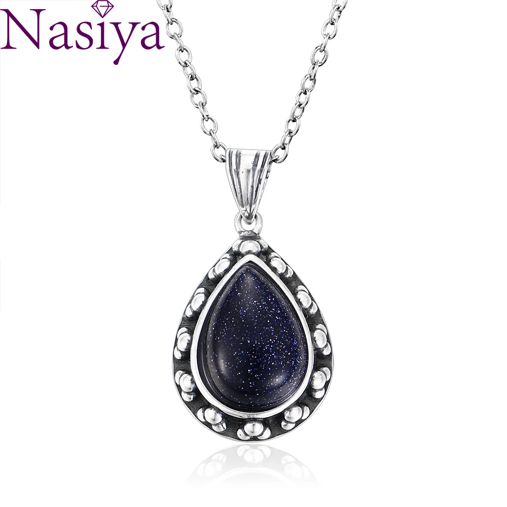 Ожерелье с подвеской "Серебристый цвет", крупной грушевидной формы, с естественным лунным камнем 10x14 мм, стиль ретро, для помолвки или вечеринки.