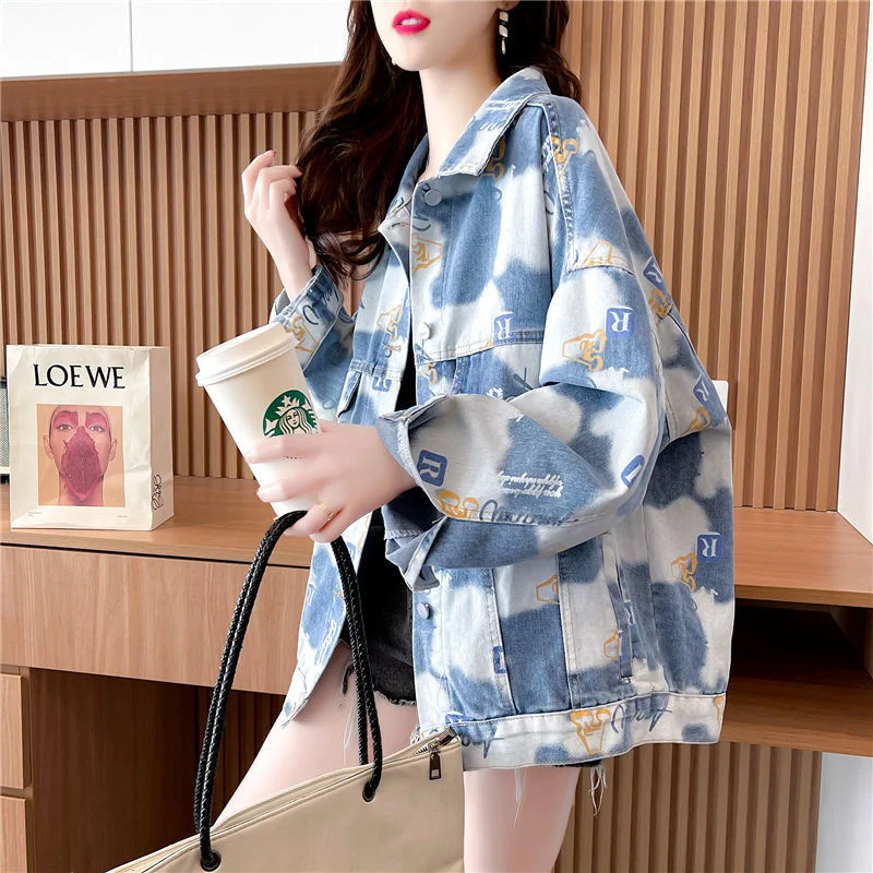 

Small Fresh Denim Coat Women's Spring 2022 New Design Sense Net Red Fire Lazy Style Printed Top