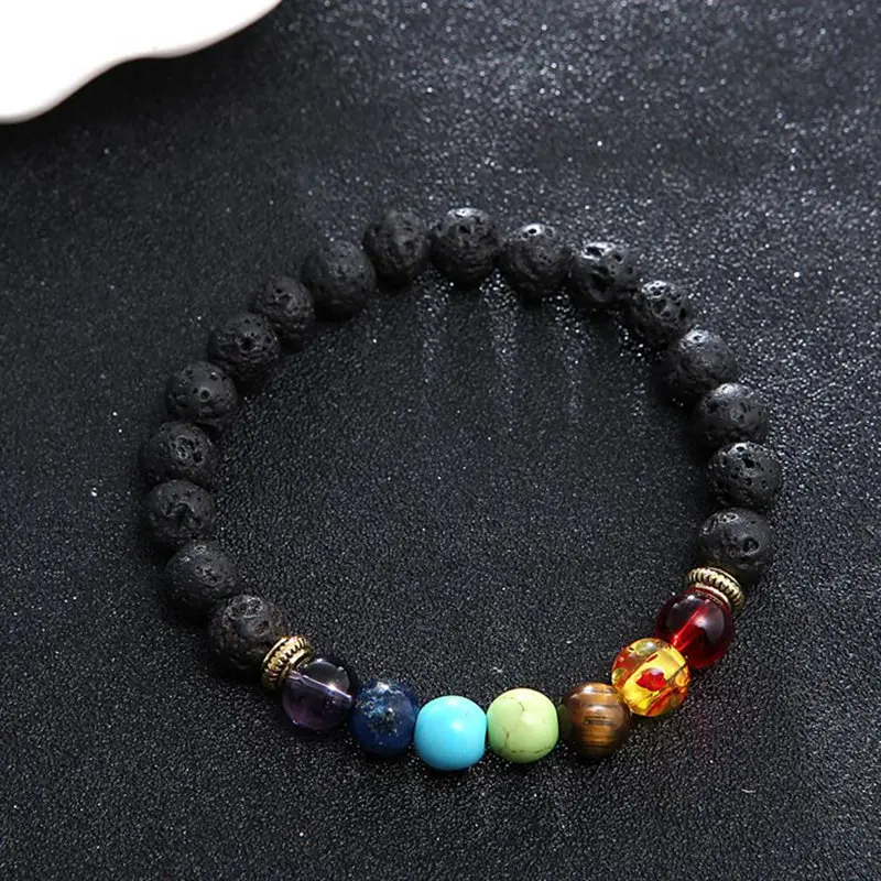 

Natural Lava stone beads Healing Balance Chakra charm bracelet 8mm tiger eye bead Tibetan Buddha Prayer Bracelet for women men