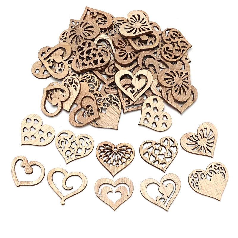 

50pcs Wedding Wooden Ornament Love Heart Wood Hangings Wedding Party Decoration Birthday Valentine's Gifts Home Table Decor