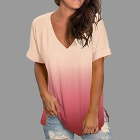 summer aesthetic clothing women simple casual v neck t shirt vintage t shirt gradient colors short sleeve blouse basic tops