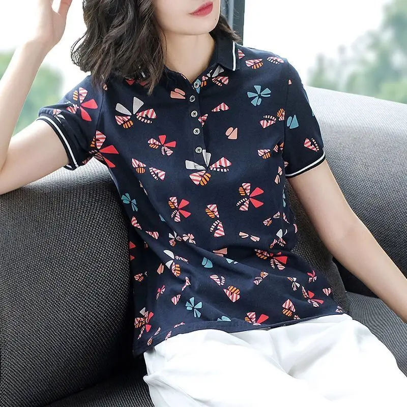 

Female t shirt 95% cotton blouse shirt female short-sleeved T-shirt 2022 foreign mid-year ladies fashion loose bottoming tide