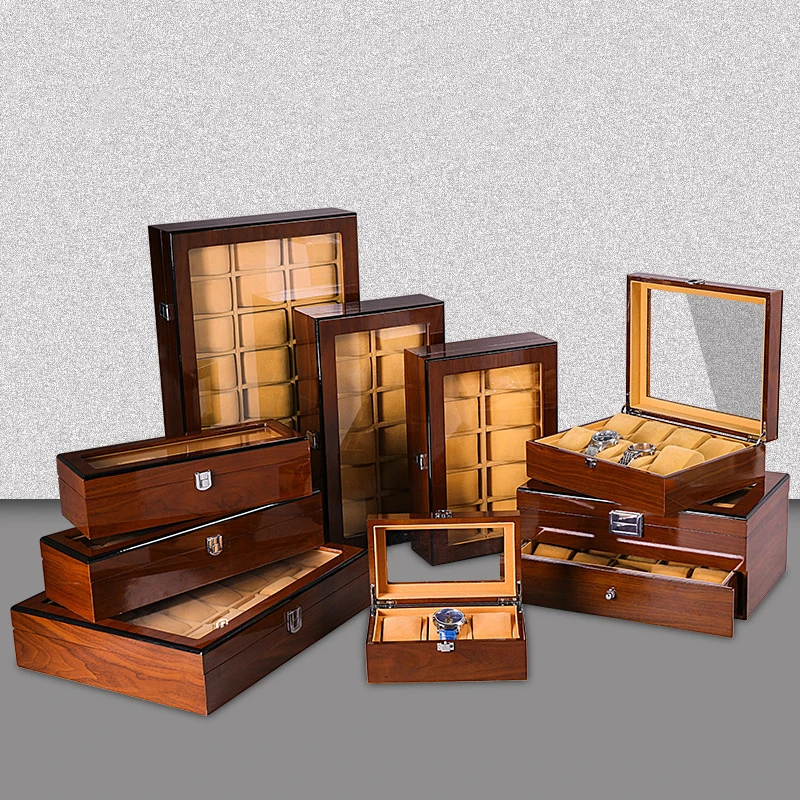 

2022 New Luxury Wooden Watch Box Jewelry Watch Organizer Display Glass Top Storage Holder for Men Women Gift 3/5/6/8/10/12 Slots