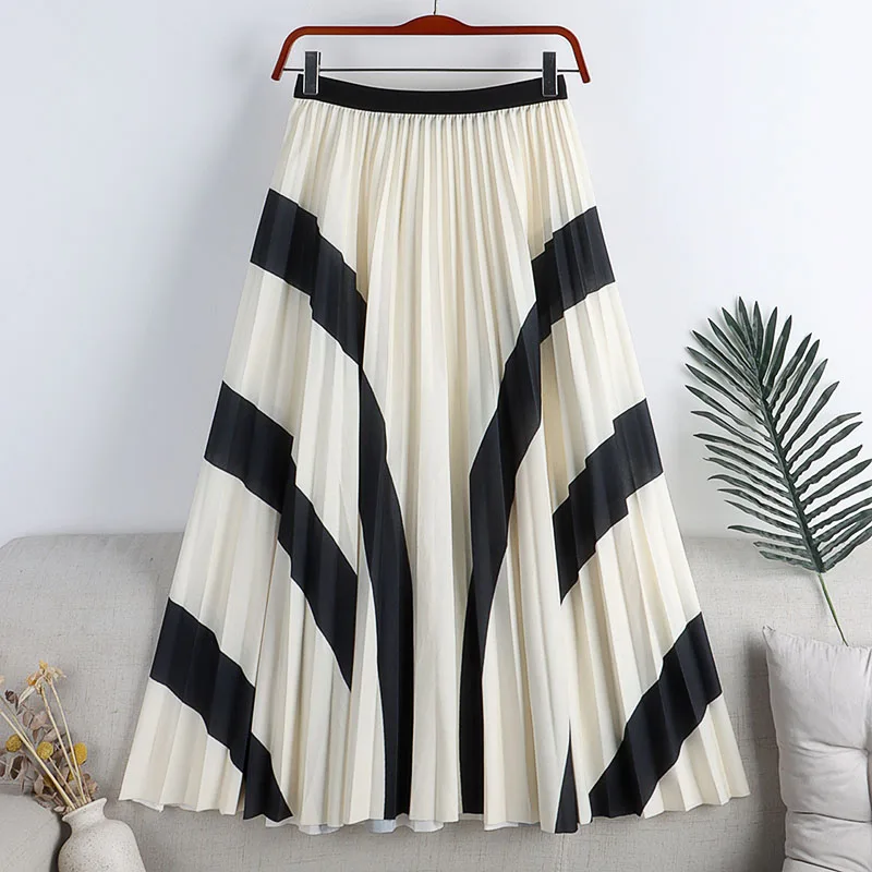 

Korobov 2022 Spring New Women Skirts Vintage Elegant Hit Color Patchwork Faldas Mujer Korean Sweet A-Line Skirt