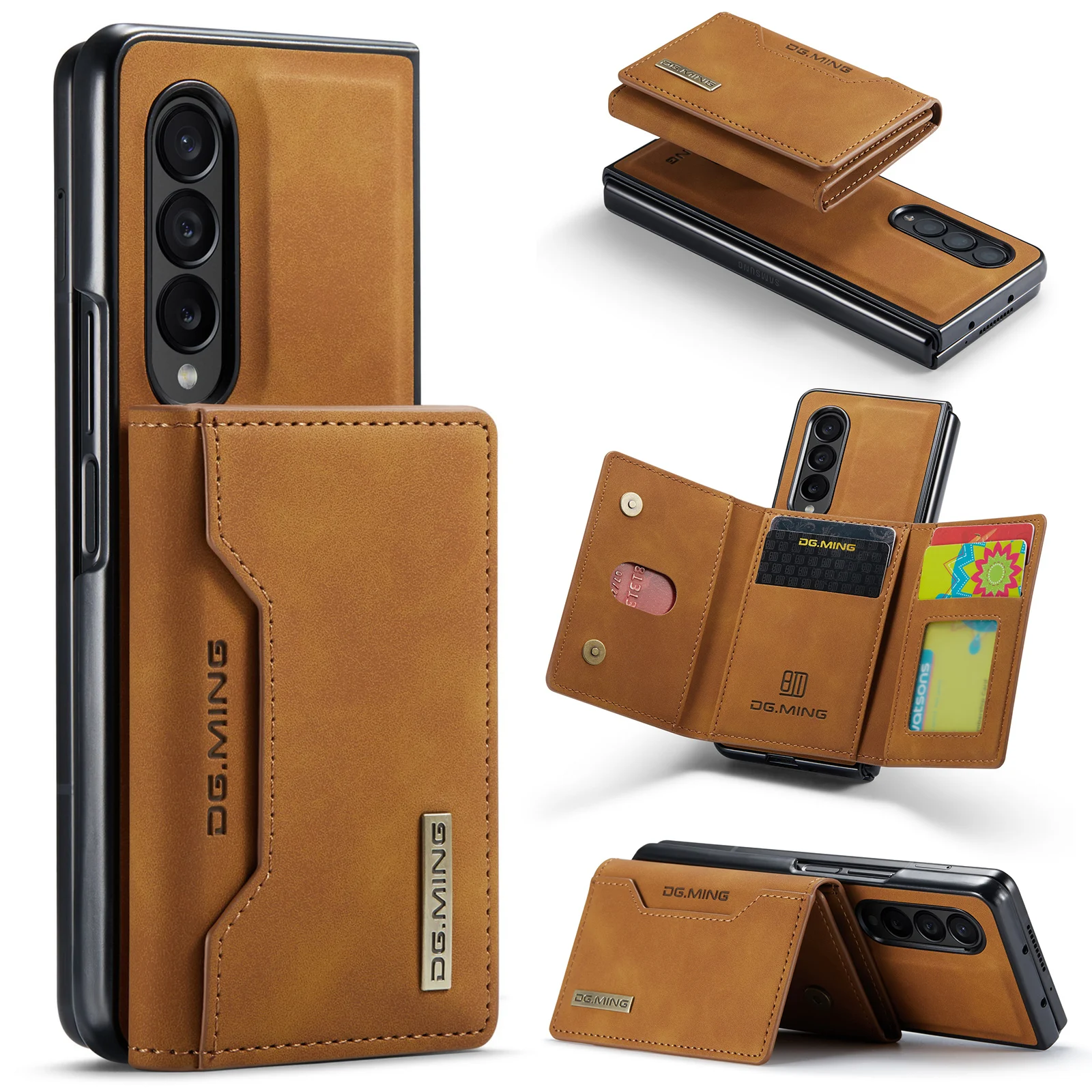 DG.MING 2in1 Magnetic Detachable Leather Wallet Case for Samsung Galaxy Z Fold 5 4 3 ZFold5 Fold4 Retro Card Holder Zipper Cover