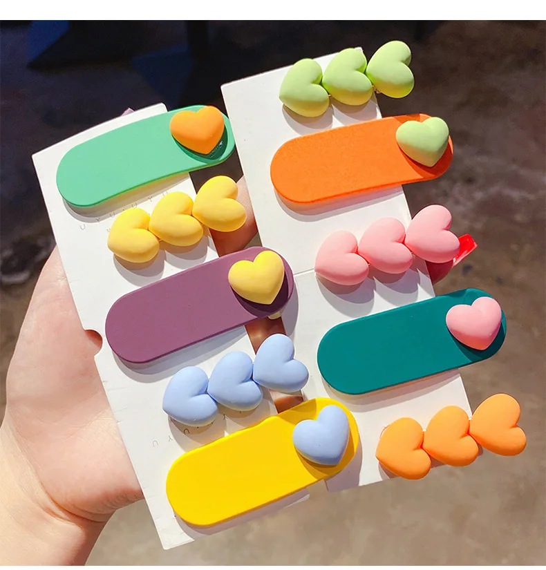 

2Pcs Girls Love Hairpin Cute Children Bb Clip Headwear Color Matching Word Clip Little Girl Summer Hairpin