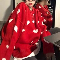 2021 autumn winter women sweater korean love heart knitted pullover tops causal long sleeve o neck pull femme xmas red sweaters