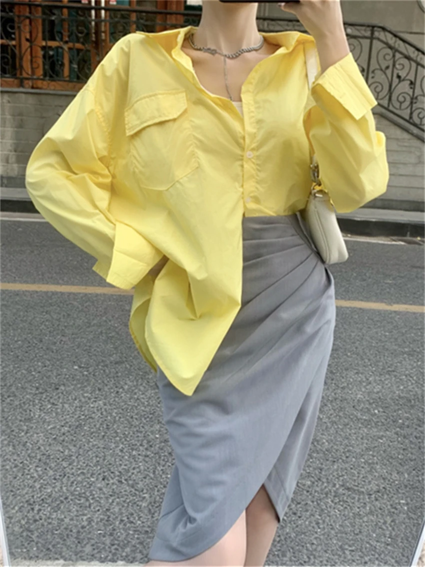 

HziriP Summer Suits Casual Women Irregular Split Bodycon Skirts 2022 Hot Slim OL Loose Fashion Oversize Solid Chic Shirts