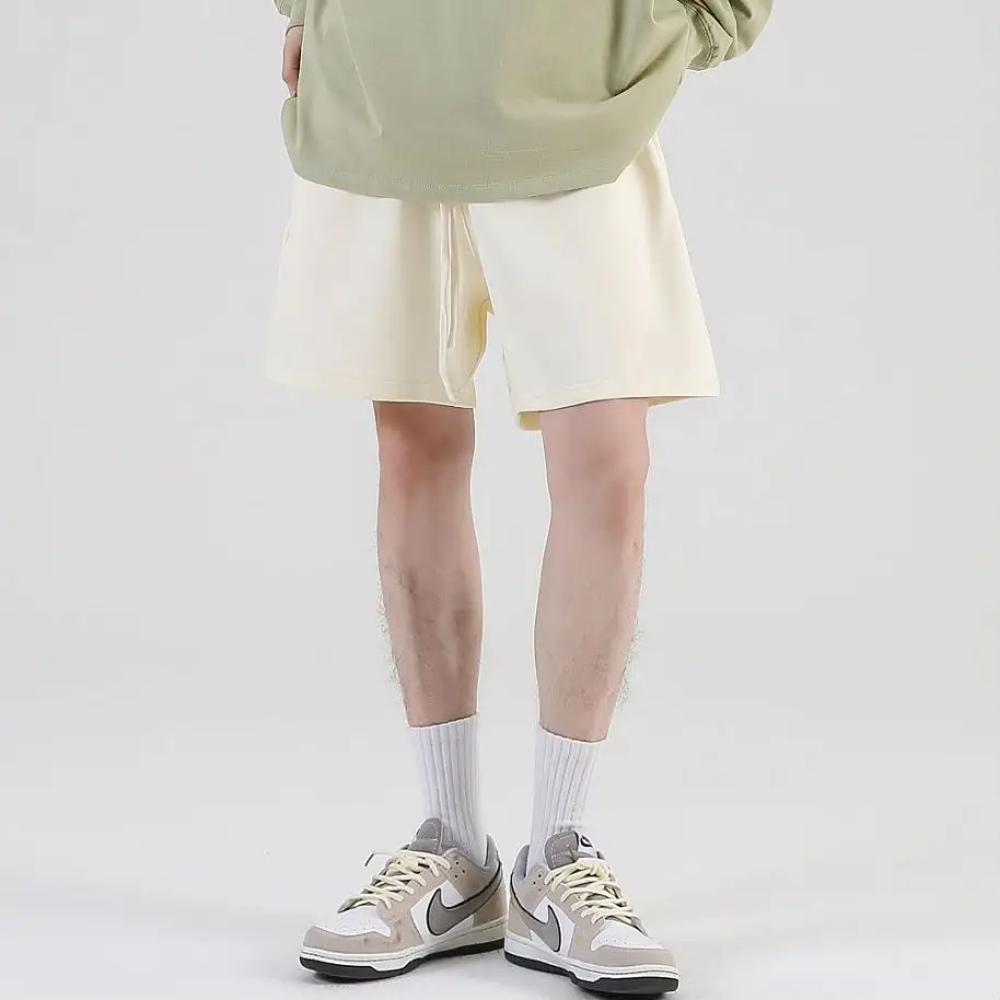 380g Mens Summer Mid Waist Cotton Shorts Solid Casual Drawstring Sports Short Pants Customized Embroidered Fashion Hot Shorts