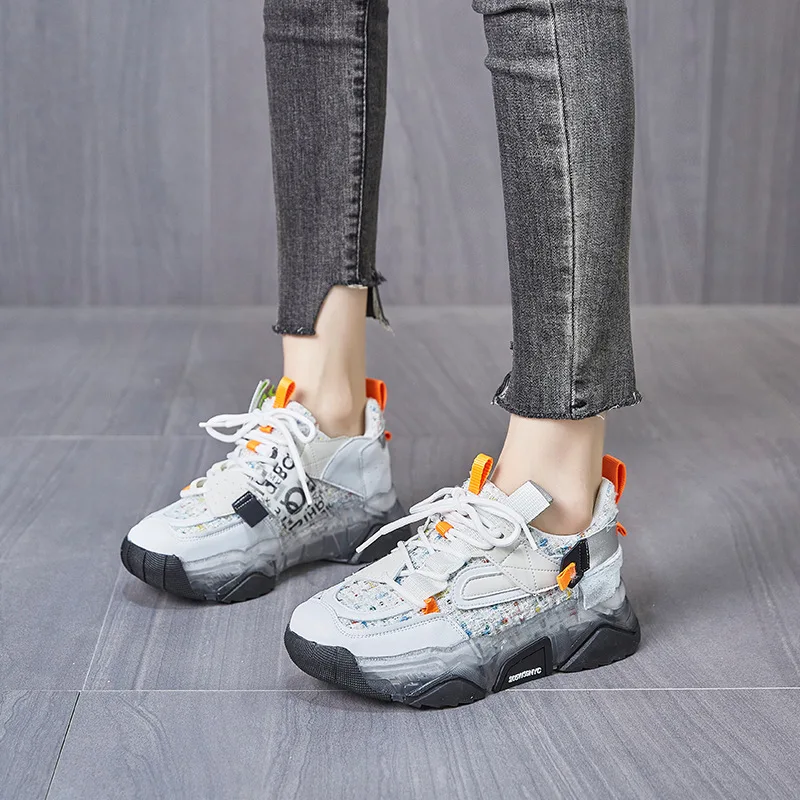 Autuspin 4cm Platform Sneakers Women Fashion Casual Design Genuine Leather Sports Vulcanized Shoes Student Chunky Sneaker Spring