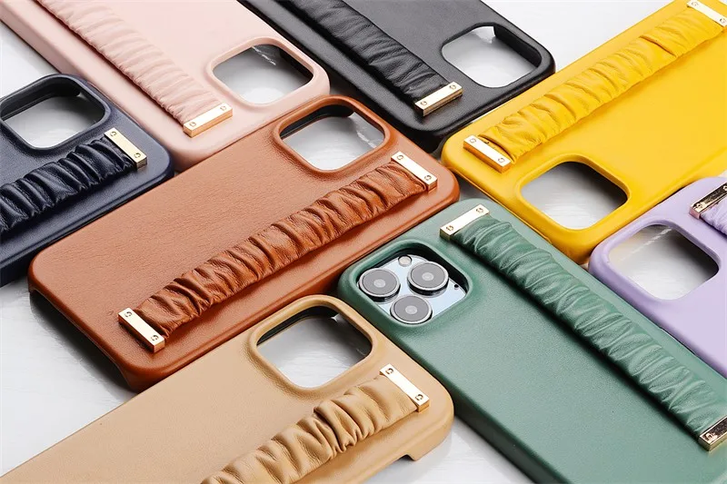 

Fashion Simple Lambskin Wrist Strap Female Phone Cover Case For Iphone 14 13 12 X 11 Pro Max Xr Luxury Pu Leather Coque Fundas