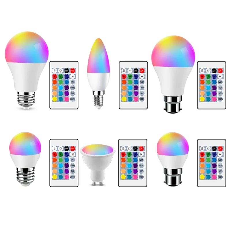 1-10 шт. светодиодная интеллектуальная лампа RGBW GU10 A60 G45 C37 24-клавишный инфракрасный