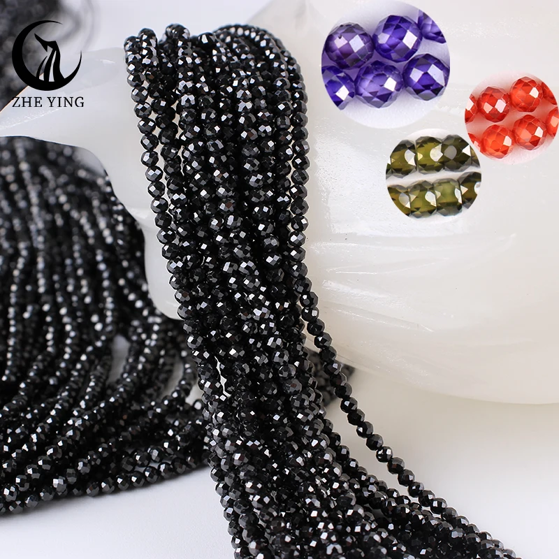 

Zhe Ying 3mm Faceted Natural AAA Zircon Stone Beads Black Color Loose Gemstone Rondelle Zircon Beads for Bracelet Necklace