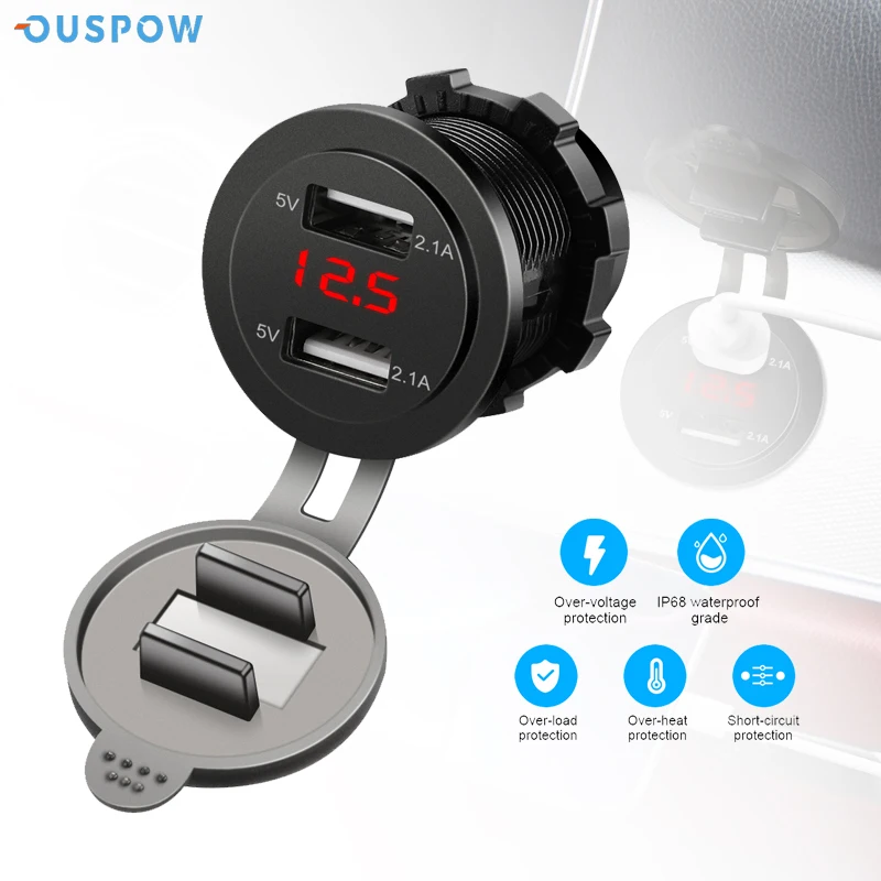 

Ouspow Car Cigarette Lighter 4.2A Car Dual USB Charger Socket 12V 24V Fast Charging LED Voltmeter Splitter Adapter