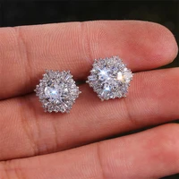 europe and the united states hot selling luxury womens earrings crystal white zircon hexagonal shiny high quality earrings