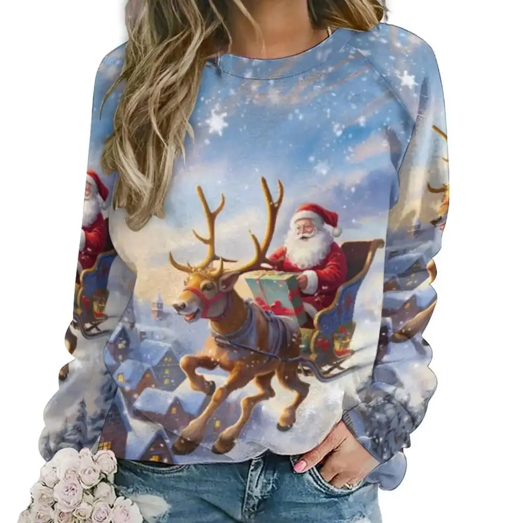 

Christmas Sweatshirts Animal 3D Print Hoodies Women Raglan Sleeve Y2k Hoodie Santa Claus Reindeer Pullovers Woman Clothing