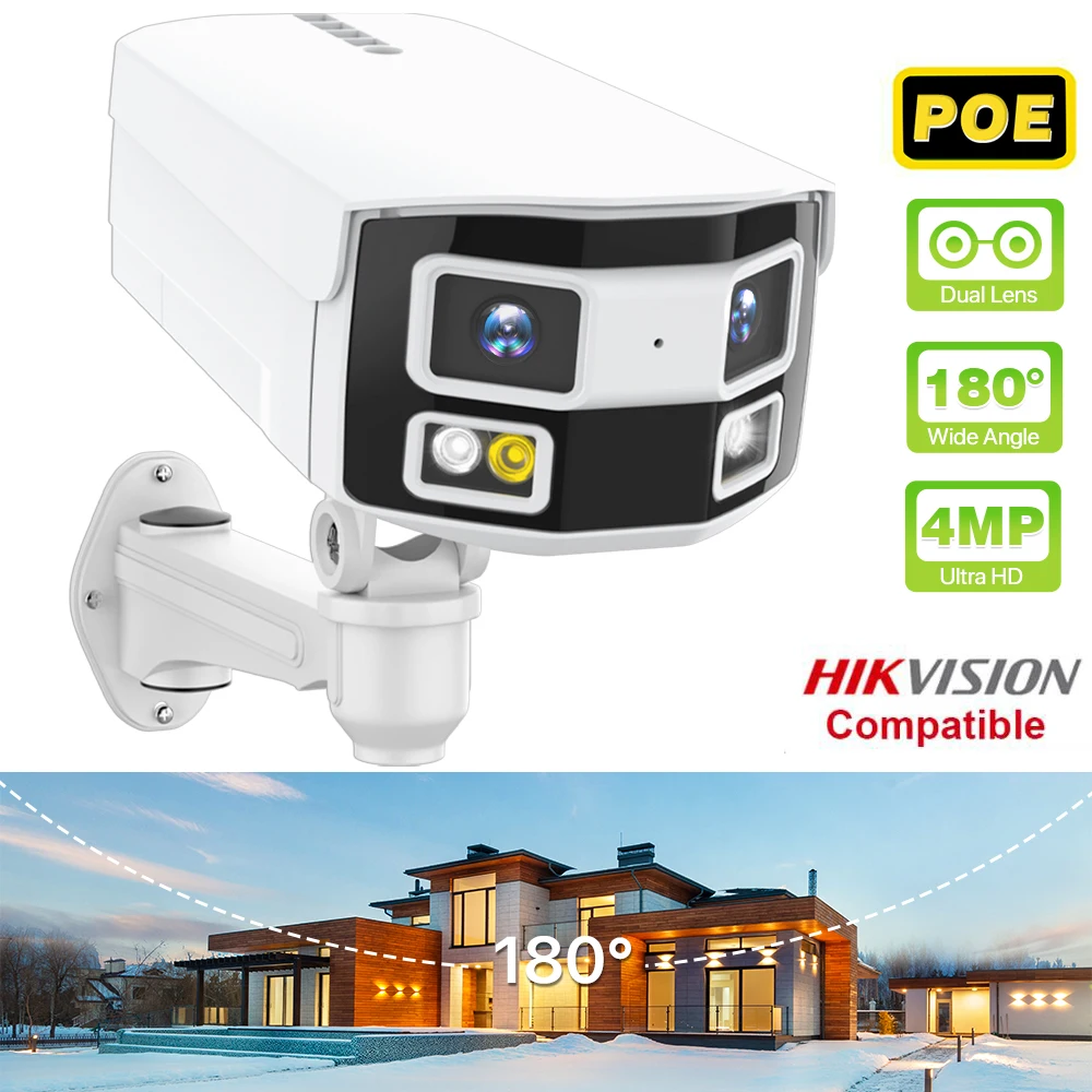

Outdoor Security WIFI Camera With POE 180° Wide View Angle IP Camera 4MP HD Dual-Lens Color Night Vision CCTV Video Surveillance