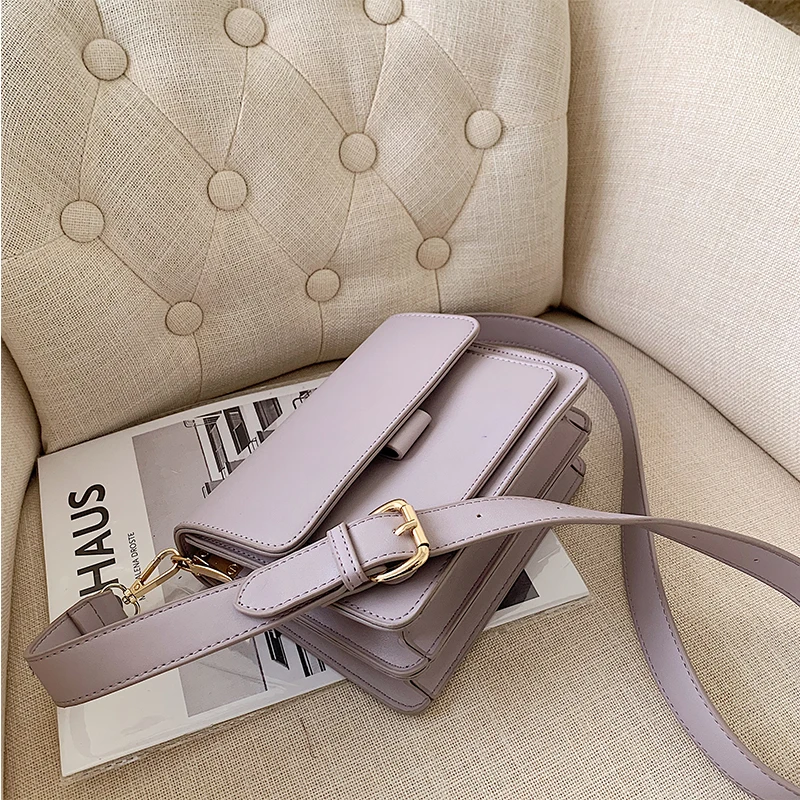 Solid Color Square Crossbody Bag For Women 2023 New High Quality PU Female Preppy Style Black Purple Shoulder Bag Purse