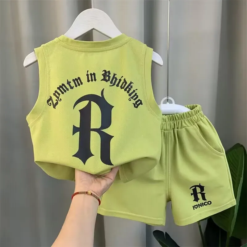 

Boys Summer Clothes Suit 2023 New Baby Sleeveless T-shirt+shorts Set Children's Handsome Sportswear Two-piece Set
