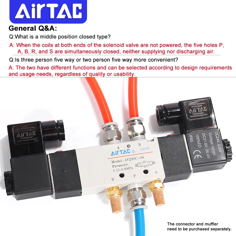 AIRTAC Электромагнитный клапан 5-портовый 3-позиционный