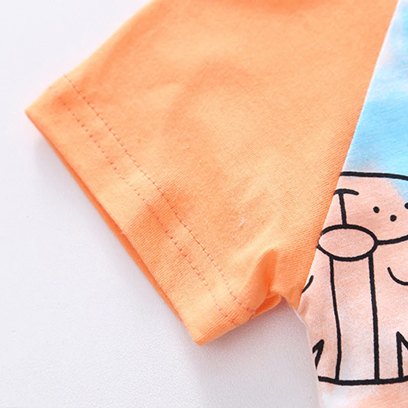 Летняя модная одежда Tie-Dye пуловер с мультяшным тигром и надписью для мальчиков