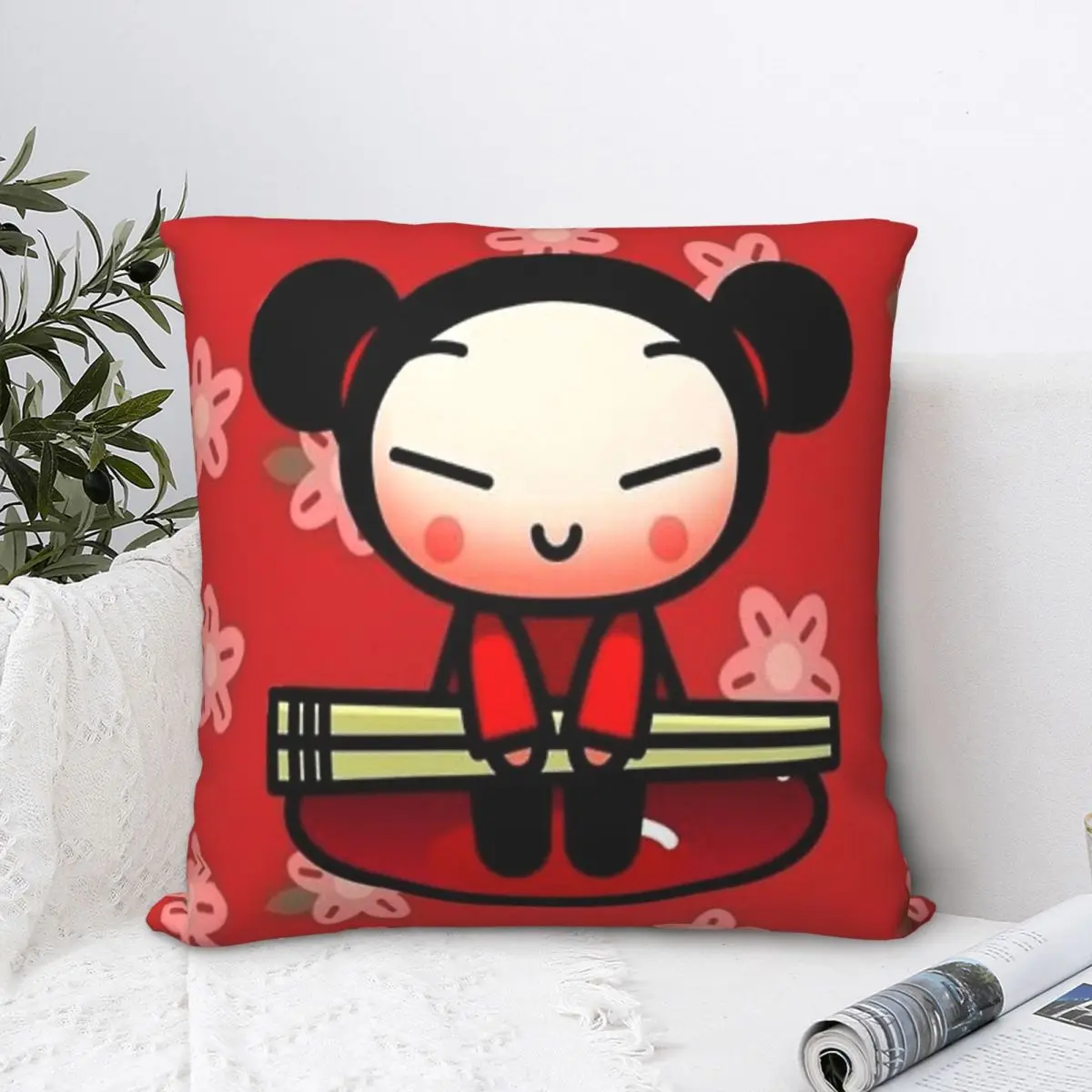 Pucca Taking Chopsticks Throw Pillow Case Cushion Home Sofa Chair Print Decorative Hug Pillowcase