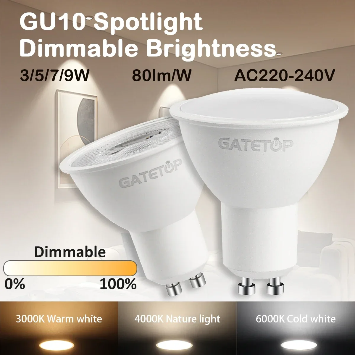 8pcs AC220V Led Spotlight Bulb No flicker dimmable GU10 warm cold white light 120° 38° 3000K 4000K 6000K for home bedroom derec