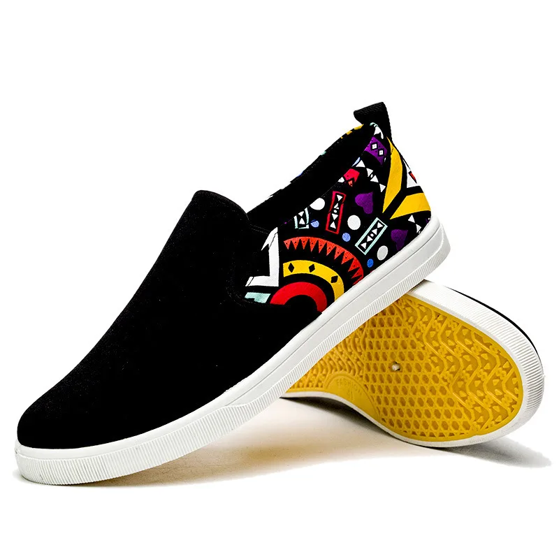

SBIP Men's Stirrup Flat Bottom Cloth Shoes Black Slip On Graffiti Casual Soft Bottom Breathable Men's Single Shoes
